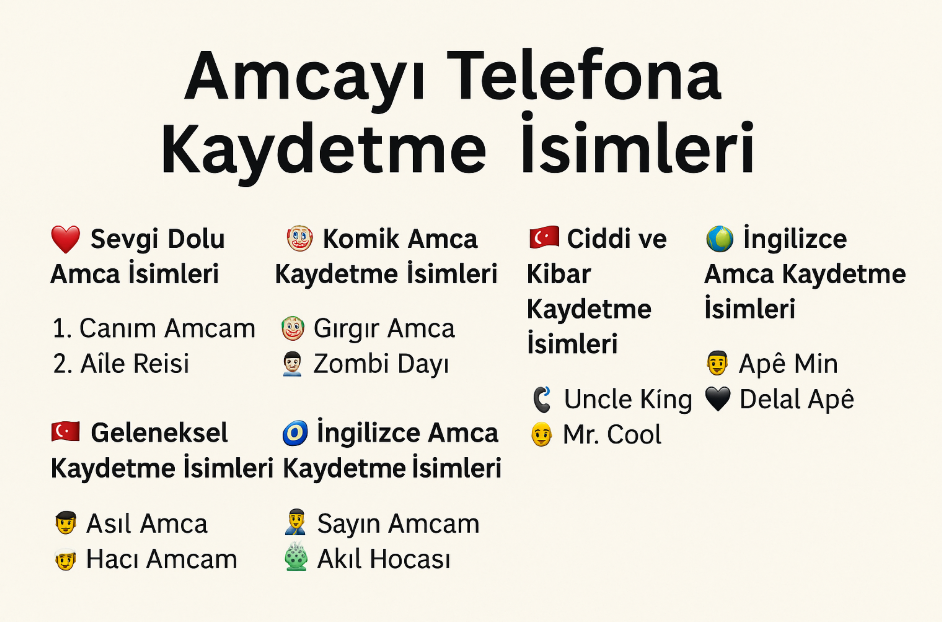 amcayı telefona kaydetme isimleri
