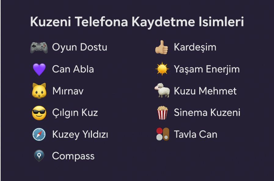 kuzeni telefona kaydetme isimleri